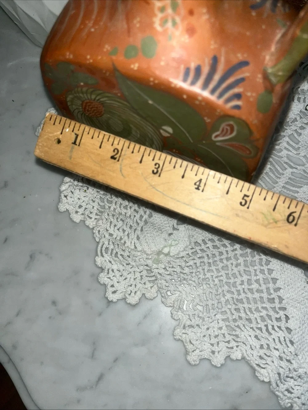 Vintage 10” Mexican Pottery Pitcher Southwest Boho Decor Floral Leaf Design